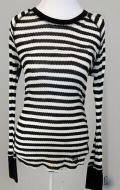 90s VTG ROXY Striped Shirt Black Sheer Thumbs 90s Sheer Goth Surfer Girl Med